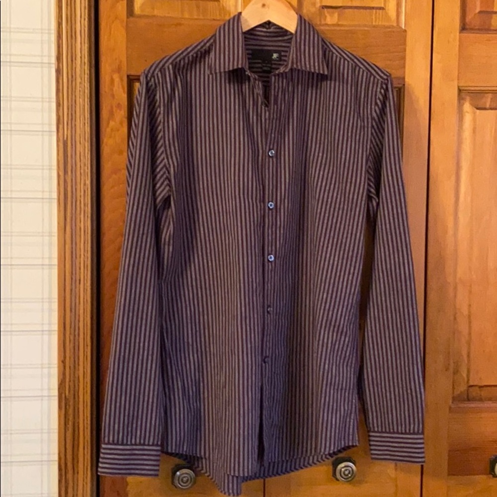 Burgundy and Grey Striped Button Down